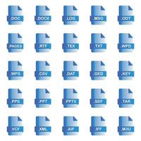 Set of Document File Formats and Labels icons. Vector illustration.