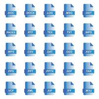 Set of Document File Formats and Labels icons. Vector illustration.