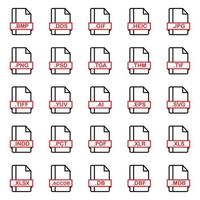 conjunto de formatos de archivo de documento e iconos de etiquetas. ilustración vectorial vector