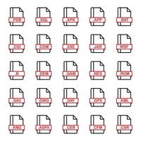 Set of Document File Formats and Labels icons. Vector illustration.
