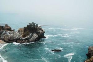 Pacific ocean beach bay with trees photo