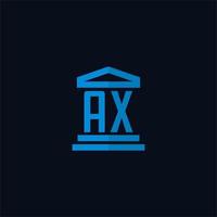 AX initial logo monogram with simple courthouse building icon design vector