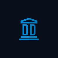 monograma del logotipo inicial de dd con vector de diseño de icono de edificio de juzgado simple