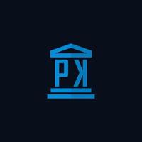 PK initial logo monogram with simple courthouse building icon design vector