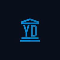 monograma del logotipo inicial de yd con vector de diseño de icono de edificio de juzgado simple