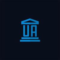 monograma del logotipo inicial de ua con vector de diseño de icono de edificio de juzgado simple