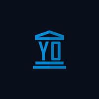 YO initial logo monogram with simple courthouse building icon design vector