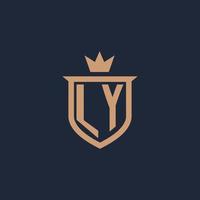 LY monogram initial logo with shield and crown style vector