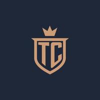 TC monogram initial logo with shield and crown style vector