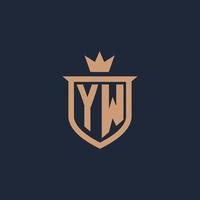YW monogram initial logo with shield and crown style vector