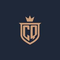 CQ monogram initial logo with shield and crown style vector