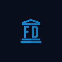 FD initial logo monogram with simple courthouse building icon design vector