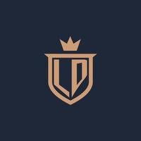 LD monogram initial logo with shield and crown style vector