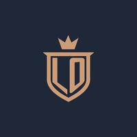 LO monogram initial logo with shield and crown style vector