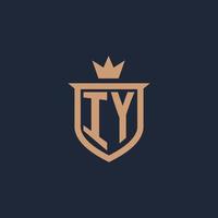 logotipo inicial del monograma iy con estilo de escudo y corona vector