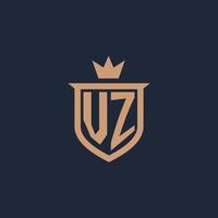 VZ monogram initial logo with shield and crown style vector