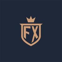 FX monogram initial logo with shield and crown style vector