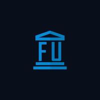 monograma del logotipo inicial fu con vector de diseño de icono de edificio de juzgado simple