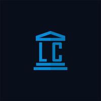 monograma del logotipo inicial de lc con vector de diseño de icono de edificio de juzgado simple