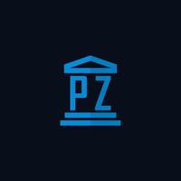 monograma del logotipo inicial de pz con vector de diseño de icono de edificio de juzgado simple