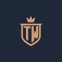 TW monogram initial logo with shield and crown style vector