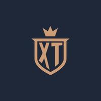 XT monogram initial logo with shield and crown style vector