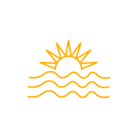 logotipo de puesta de sol en estilo vintage boho, ilustración de sol en diseño de esquema de arte en línea png