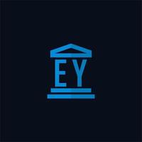 Monograma del logotipo inicial de ey con vector de diseño de icono de edificio de juzgado simple