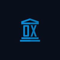 OX initial logo monogram with simple courthouse building icon design vector
