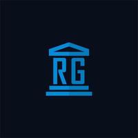 monograma del logotipo inicial rg con vector de diseño de icono de edificio de juzgado simple