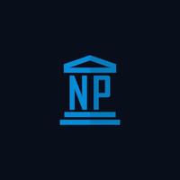 NP initial logo monogram with simple courthouse building icon design vector