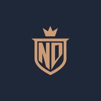 ND monogram initial logo with shield and crown style vector