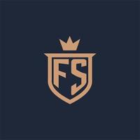 FS monogram initial logo with shield and crown style vector