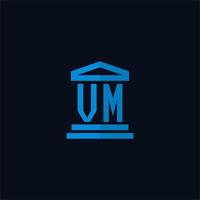 VM initial logo monogram with simple courthouse building icon design vector