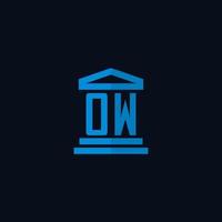 monograma de logotipo inicial de ow con vector de diseño de icono de edificio de juzgado simple