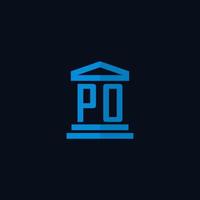 PO initial logo monogram with simple courthouse building icon design vector