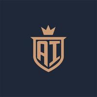 AI monogram initial logo with shield and crown style vector