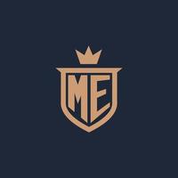 ME monogram initial logo with shield and crown style vector