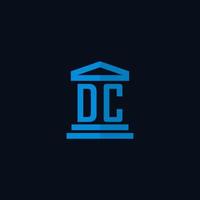 monograma del logotipo inicial de dc con vector de diseño de icono de edificio de juzgado simple