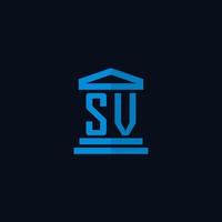 SV initial logo monogram with simple courthouse building icon design vector