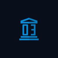 OE initial logo monogram with simple courthouse building icon design vector