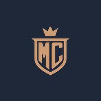 MC monogram initial logo with shield and crown style vector