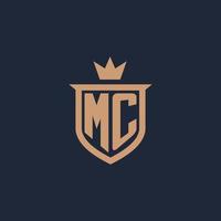 MC monogram initial logo with shield and crown style vector