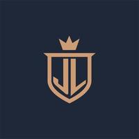 JL monogram initial logo with shield and crown style vector