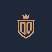 DQ monogram initial logo with shield and crown style vector