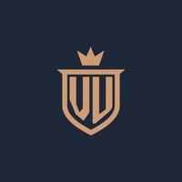 VU monogram initial logo with shield and crown style vector