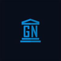 monograma del logotipo inicial gn con vector de diseño de icono de edificio de juzgado simple