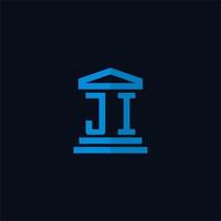 monograma del logotipo inicial de ji con vector de diseño de icono de edificio de juzgado simple