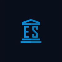 ES initial logo monogram with simple courthouse building icon design vector