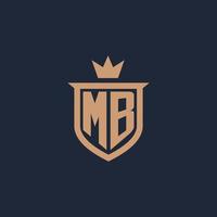 MB monogram initial logo with shield and crown style vector